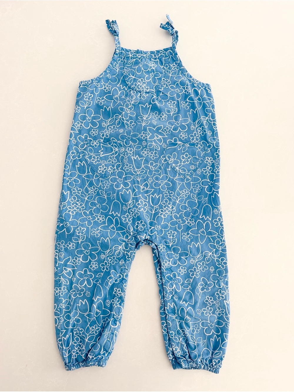 Hanna Andersson Toddler Blue Floral Overalls Jumpsuit • Size 3T